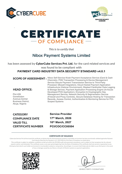 PCI DSS Certificate of Compliance